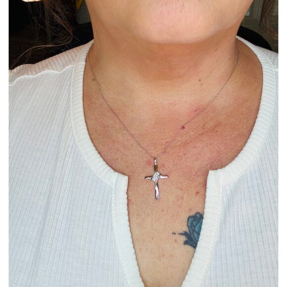 Estate Sterling Silver 925 Cross Necklace w/ Diamond Accents 18” Chain 2.0g - Picture 5 of 12